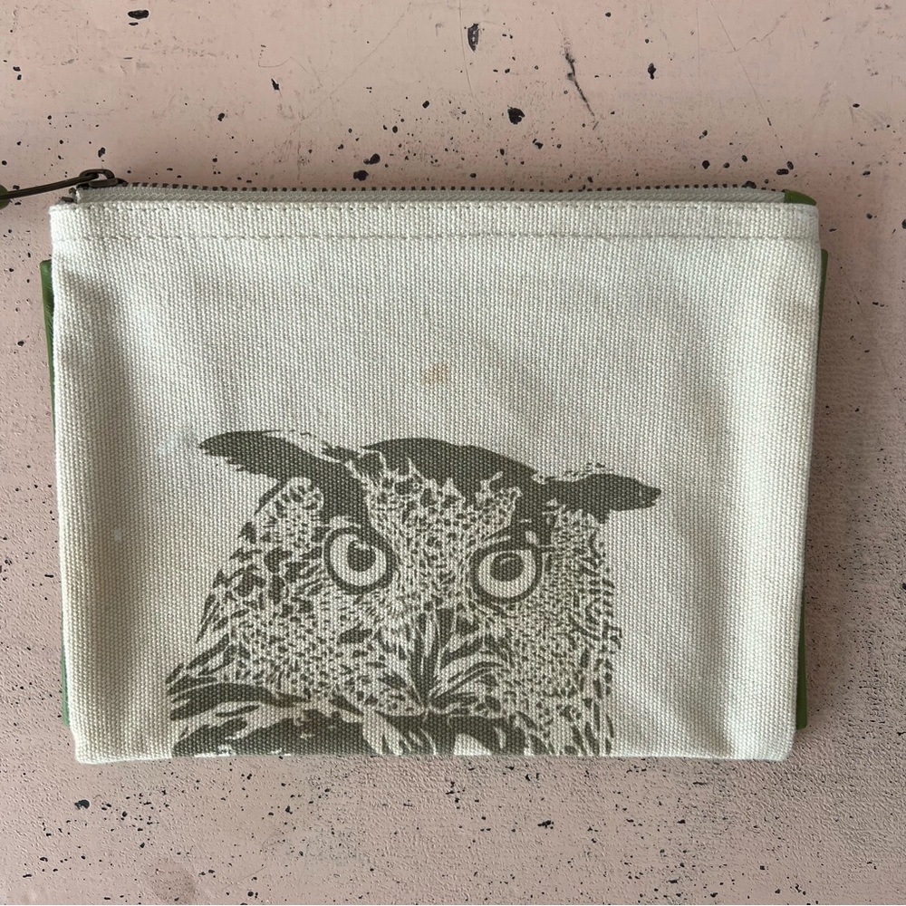 Owl Canvas Pouch in Green and Cream